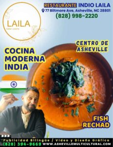Diseno Grafico Asheville Poster Laila indian cuisine restaurante Asheville Multicultural Publicidad Bilingue 1